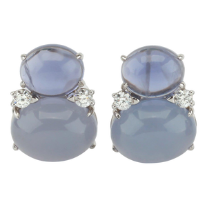 Christina Addison Large Gum Drop™ Earrings With Cabochon Chalcedony and Diamonds - a Pair