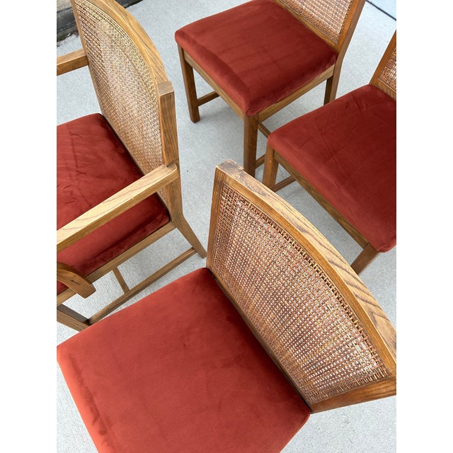 1980s Set of 4 Reupholstered Cane Back Dining Chairs by American Martinsville For Sale - Image 11 of 12