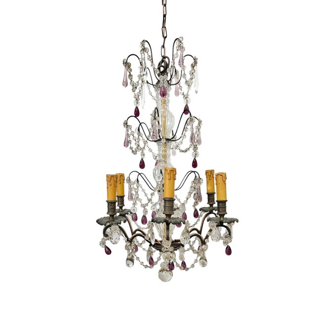 Vintage French Blown Amethist and Clear Crystal Chandelier, 1920s For Sale - Image 6 of 18