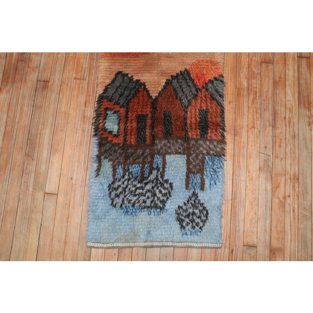 Mid 20th Century Mid 20th Century Swedish Rya Water Bungalow Mini Rug - 1'10" x 3'9" For Sale - Image 5 of 8