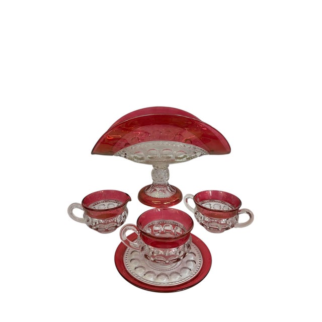 Glass Vintage Tiffin Kings Crown Thumbprint Tea Set for 10 With Extras - 44 Pieces For Sale - Image 7 of 17