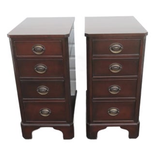 Kindel Tall and Narrow Mahogany Nightstands End Bedside Tables a Pair 6443 For Sale