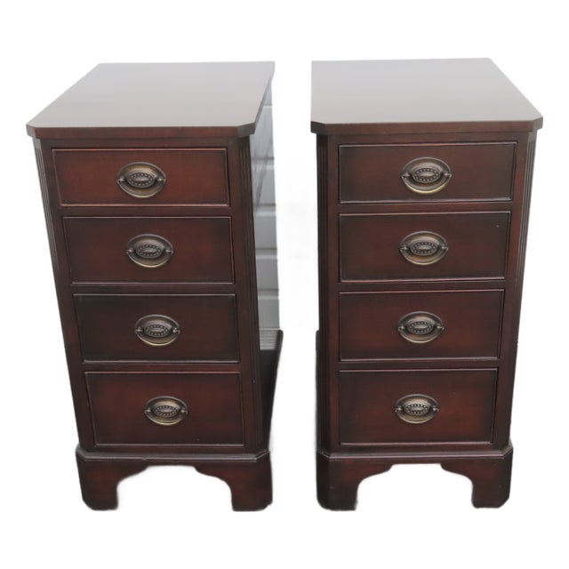 Kindel Tall and Narrow Mahogany Nightstands End Bedside Tables a Pair 6443 For Sale