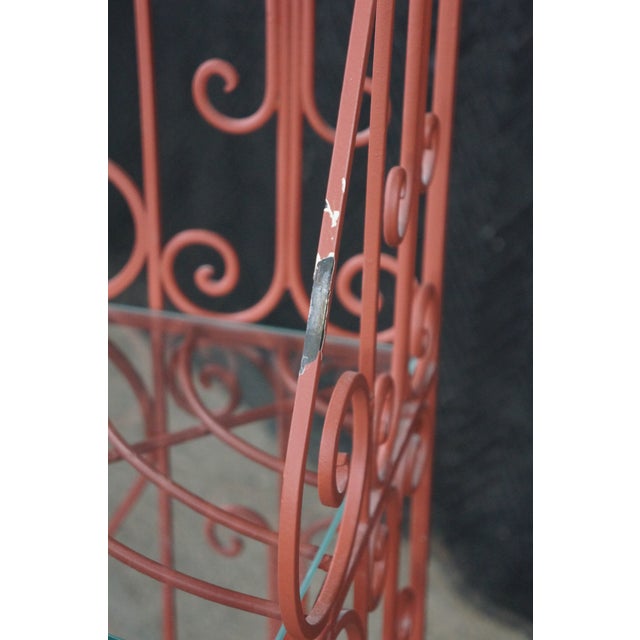 Vintage French Style Red Scrolled Wrought Iron Four-Tier Corner Etagere Stand For Sale - Image 15 of 18