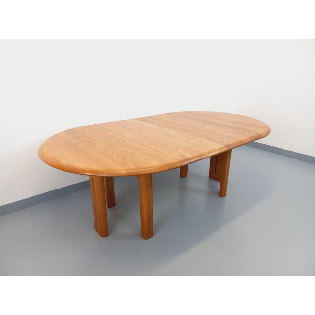 Vintage Round Dining Table in Blond Elm with Extensions from Seltz, 1970s For Sale - Image 17 of 18