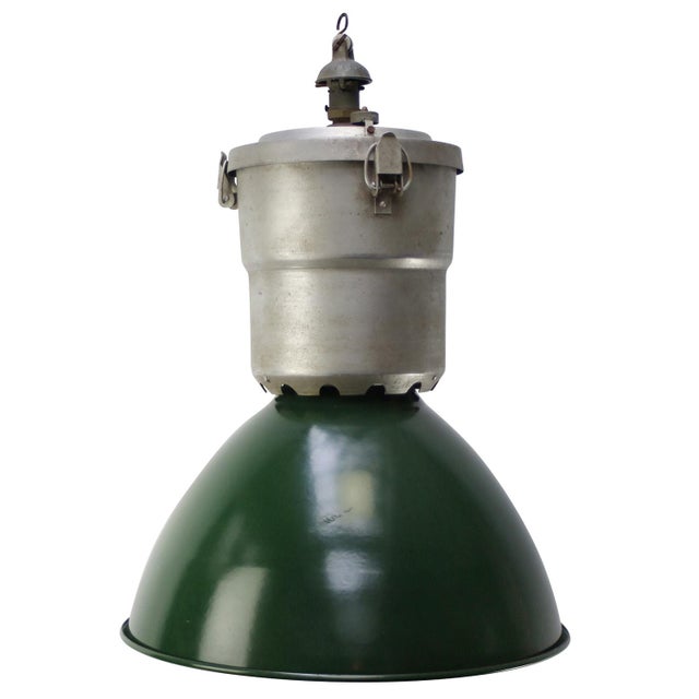 Large French Industrial Green Enamel Pendant Light For Sale - Image 6 of 6