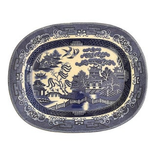 Antique Blue Willow Staffordshire Platter For Sale