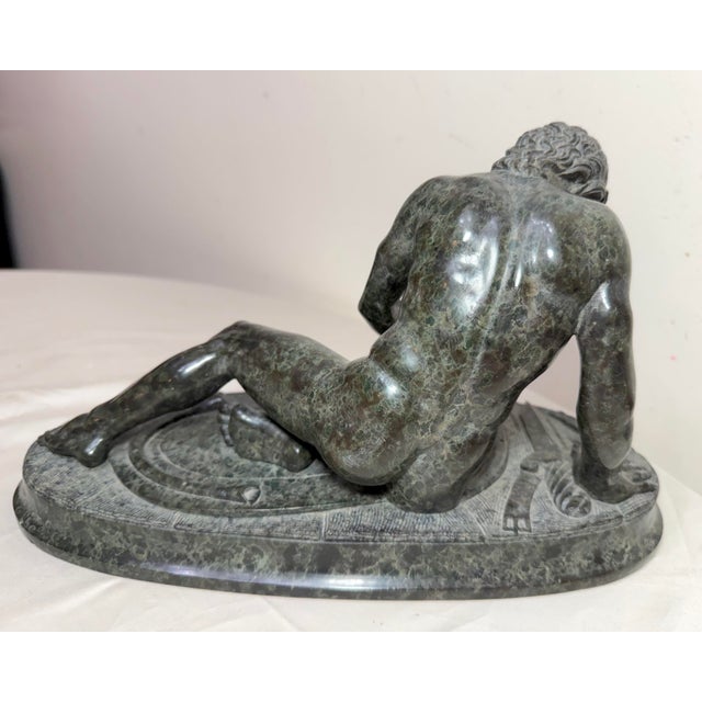 Realism Antique 1800's Hand Carved Green Serpentine Marble the Dying Gaul Sculpture For Sale - Image 3 of 18