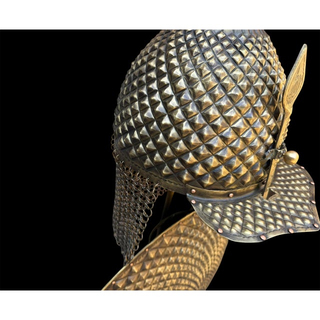 Large Hand Hammered Brass Helmet Shield Set For Sale - Image 15 of 15
