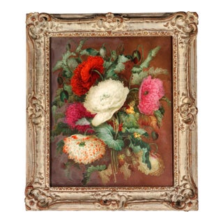 English Porcelain Botanical Plaque of Double Poppies, Attributed to Derby, Circa 1825 For Sale