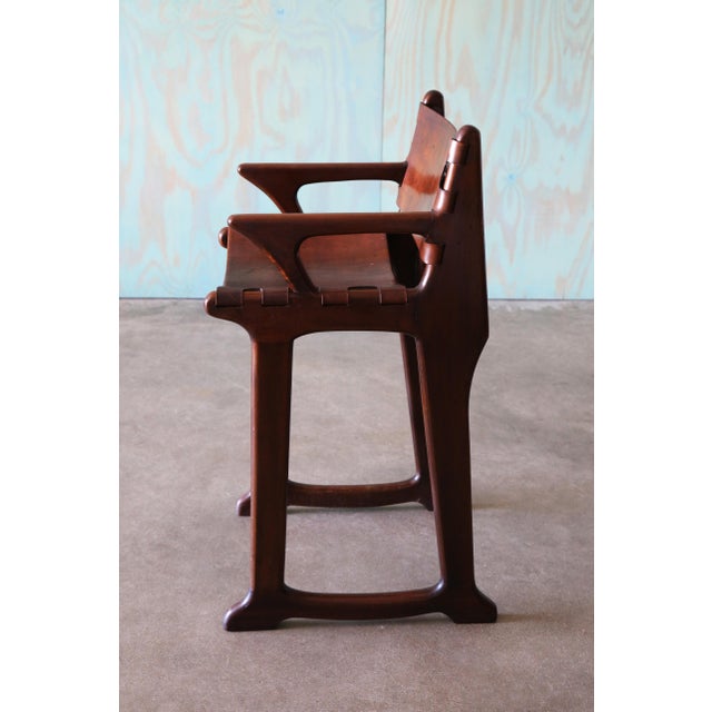 1960s Sergio Rodrigues Style Brazilian Barstools in Patinated Leather - Set of 4 For Sale - Image 13 of 15