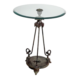 Vintage Verdigris Bronze Neoclassical Style Glass End Table