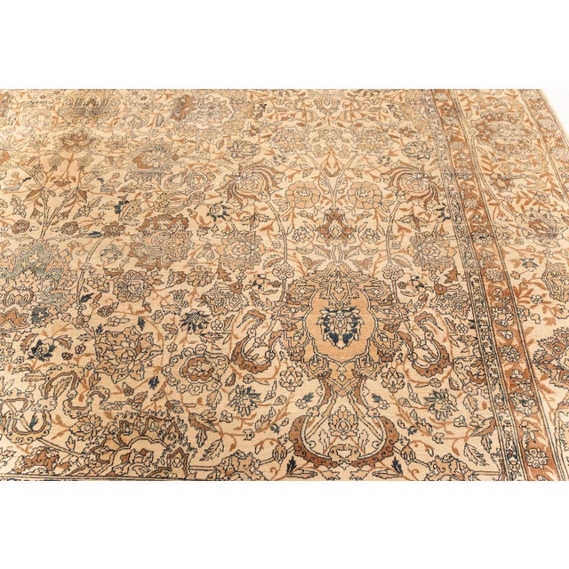 Textile Fine Antique Persian Kirman Beige, Blue, Brown Handmade Wool Rug For Sale - Image 7 of 8