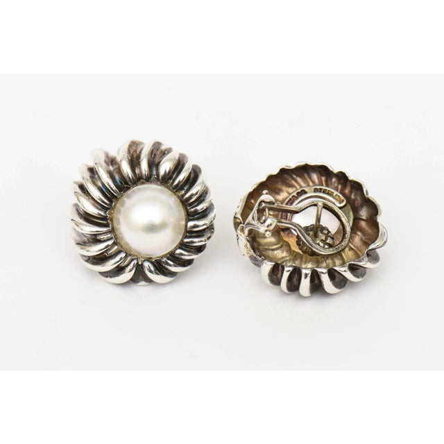Tiffany and Co. Vintage Tiffany and Co. Sterling Silver and Mabe Pearl Pierced Lever Back Earrings Pair of 70's For Sale - Image 4 of 10