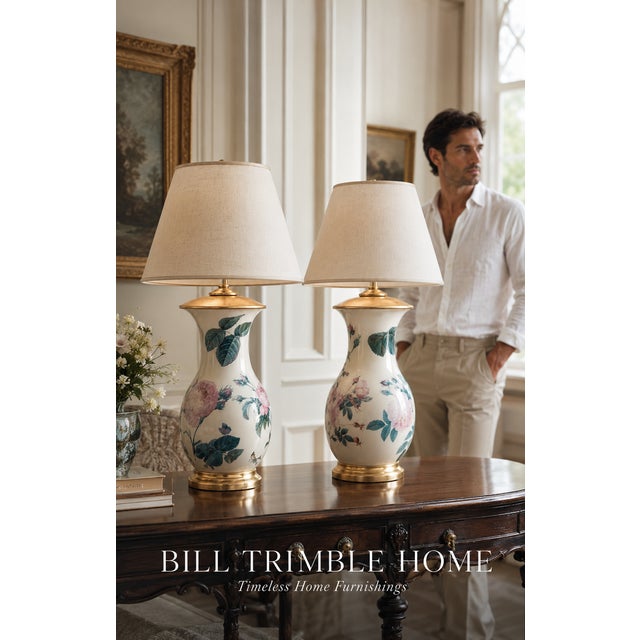 Ivory Late 20th Century Floral Ceramic Table Lamps Attributed to Vaughan Designs - a Pair For Sale - Image 8 of 8