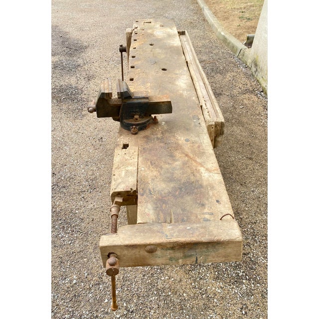 Brown Antique Early 20th Century Carpenters Workbench in Beech, 1940s For Sale - Image 8 of 11
