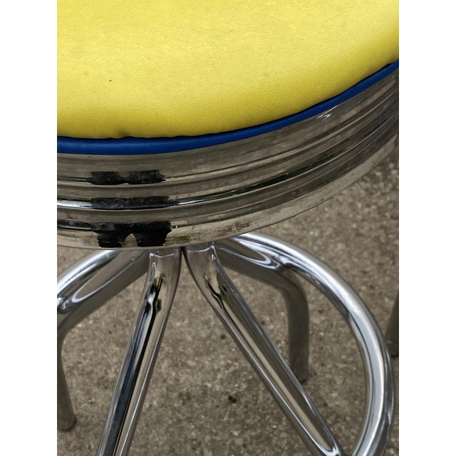 Vintage Blue, Red, Orange, and Yellow Swivel Bar Stools, 1990s, Set of 5 For Sale - Image 6 of 18