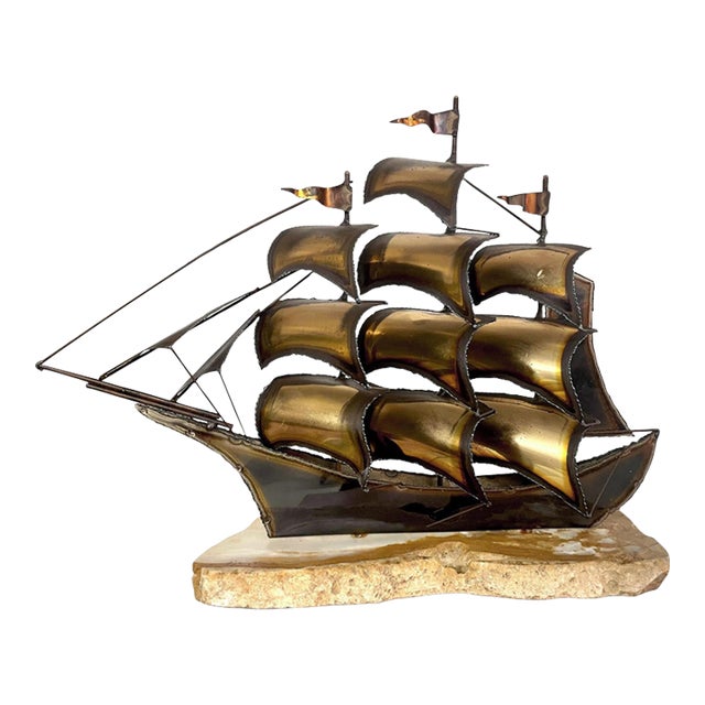 John Demott Brutalist Mid-Century Torch Cut Metal Clipper Ship Boat Sculpture For Sale