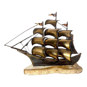 John Demott Brutalist Mid-Century Torch Cut Metal Clipper Ship Boat Sculpture