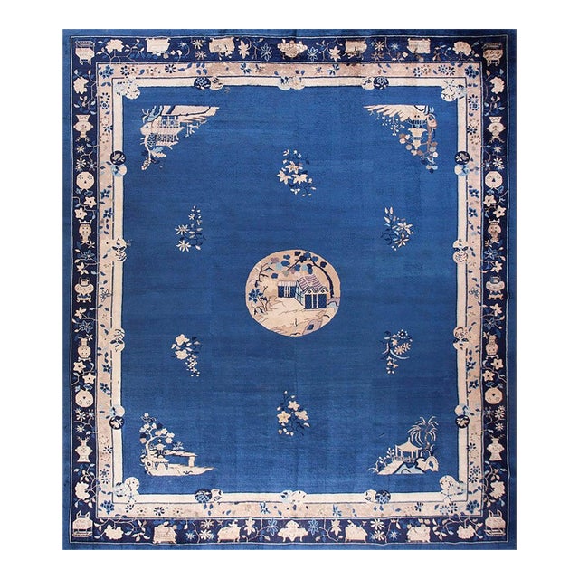 A Beautiful Genuine Blue Ground Color With Chinoiserie Pattern Antique Chinese Peking Rug For Sale