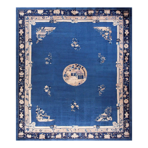 A Beautiful Genuine Blue Ground Color With Chinoiserie Pattern Antique Chinese Peking Rug