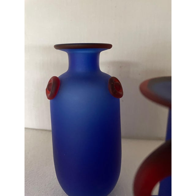Satin Blue Vases from Franco Moretti, 1990s, Set of 3 For Sale - Image 4 of 8