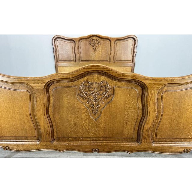 Vintage French Louis XVI Double Bed Frame in Oak For Sale - Image 4 of 11