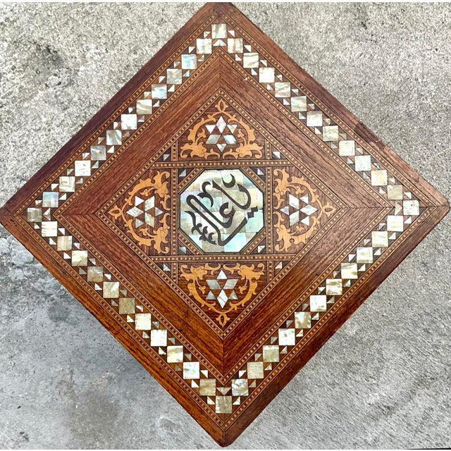 Wood Vintage Boho Inlay Drinks Table For Sale - Image 7 of 12