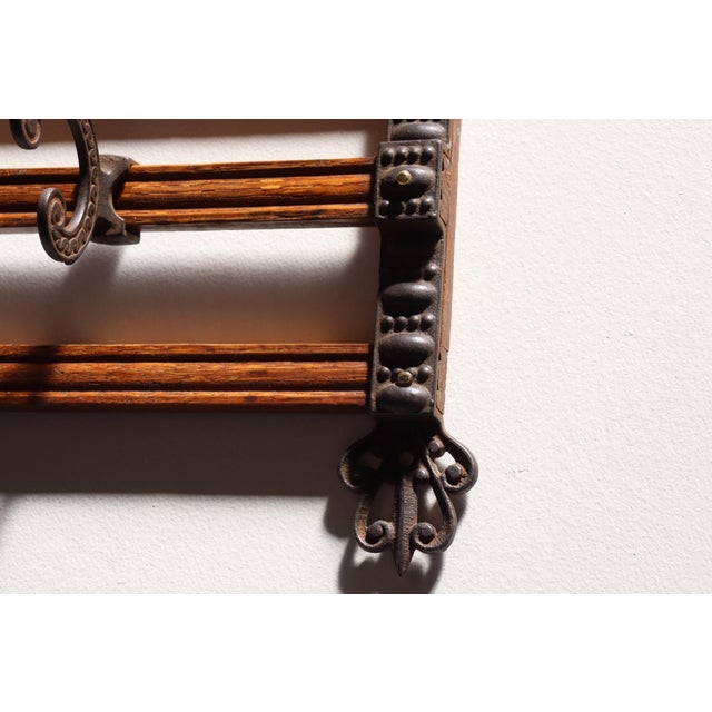 Antique Victorian Style Oak and Cast Iron Coat Rack For Sale - Image 16 of 17