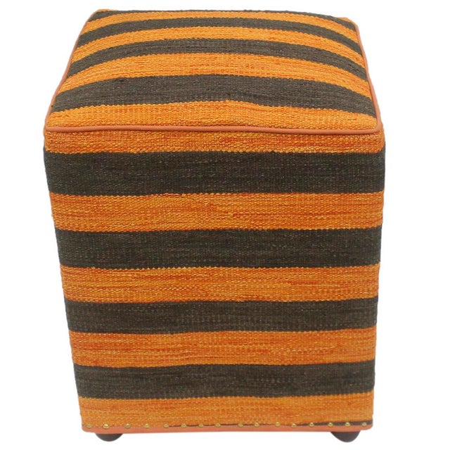 Rustic Handmade Kilim Upholstered Ottoman For Sale - Image 9 of 9