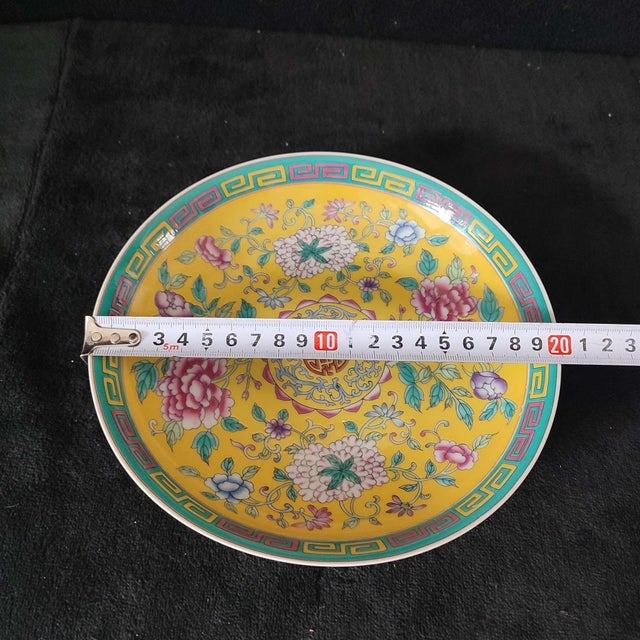 Chinese Ceramic Plate,Qianlong Marked Famille Yellow Ground Rose Porcelain Plate Hand Painted Flowers Pattern For Sale - Image 11 of 11