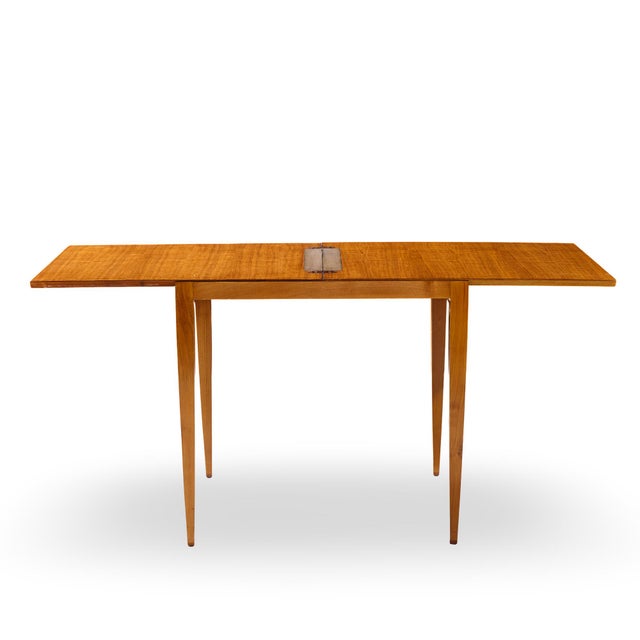Gio Ponti for Singer & Son Mid Century Teak and Brass Flip Top Expanding Game Dining Table This game table measures: 30...