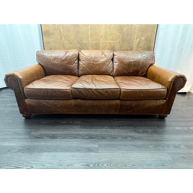 RH Original Lancaster Leather 3-Cushion Sofa – 7' Petite Depth Italian Brompton, Cocoa | Down-Feather Fill | Pre-Owned...