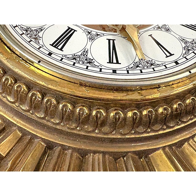Vintage Circa 1969 Syroco Mid Century Modern Starburst Wall Clock in Antique Gold Finish For Sale - Image 13 of 18