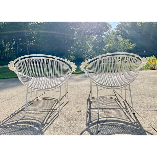 1950s Maurizio Tempestini for Salterini Radar MCM White Wrought Iron Lounge Chairs With Footrests, 4 Pieces For Sale - Image 10 of 12