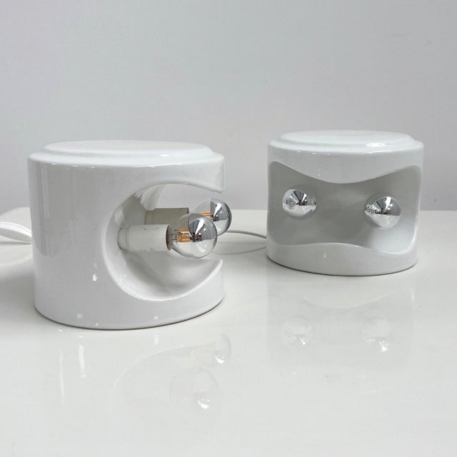 White Stacking Ceramic Table Lamps from Perdomello 70, Italy, 1970s, Set of 2 For Sale - Image 6 of 11