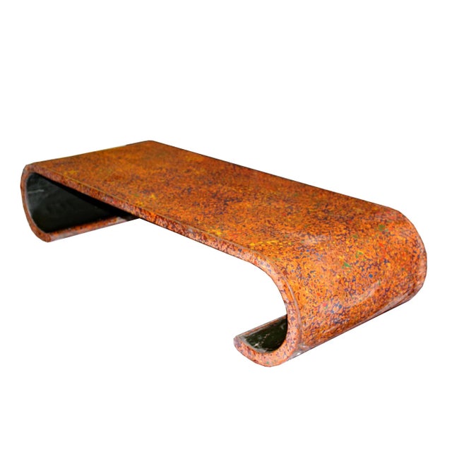 Abstract Handmade Blood Red Multi-Layer Lacquer Wood Scroll Low Table Stand For Sale - Image 3 of 8