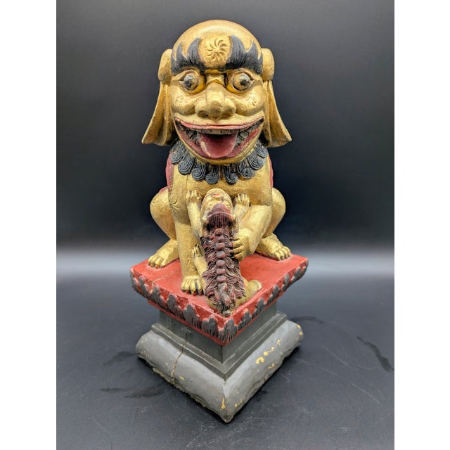 Red Unique Mid 20th Century Hand-Carved Chinese Foo Dogs For Sale - Image 8 of 10