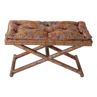 Mid-Century Modern Paisley Upholstered Bench, USA, 1980s Billy Baldwin style For Sale