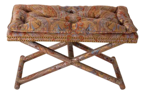 Mid-Century Modern Paisley Upholstered Bench, USA, 1980s Billy Baldwin style