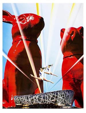 Olympic Stars Between Cloned Rabbits - Original Lithograph by W. Sweetlove -2008 2008