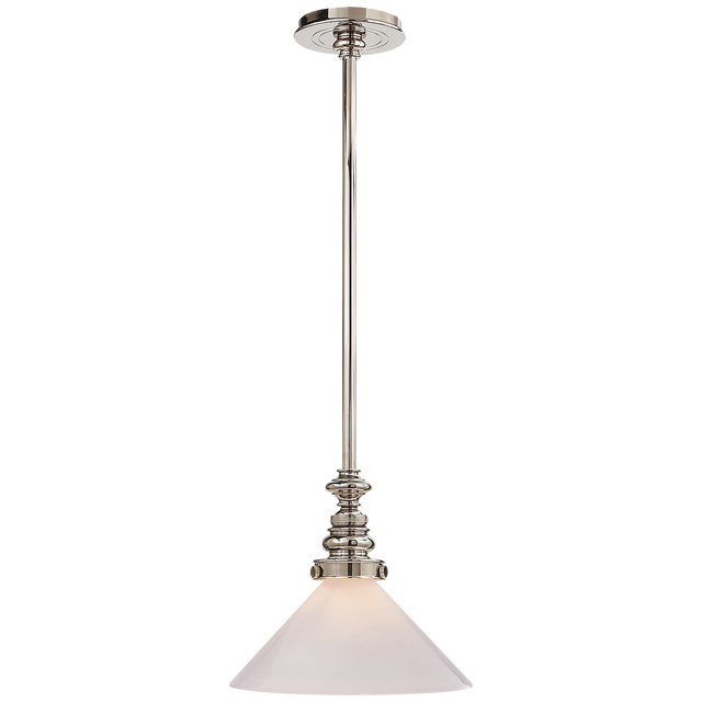 Boston Pendant in Polished Nickel with White Glass Slant Shade Designer: Chapman & Myers Min. Custom Height: 14" O/A...