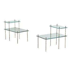 A Pair of French Bronze Faux Bamboo End Tables, in the Manner of Jansen, C 1950.