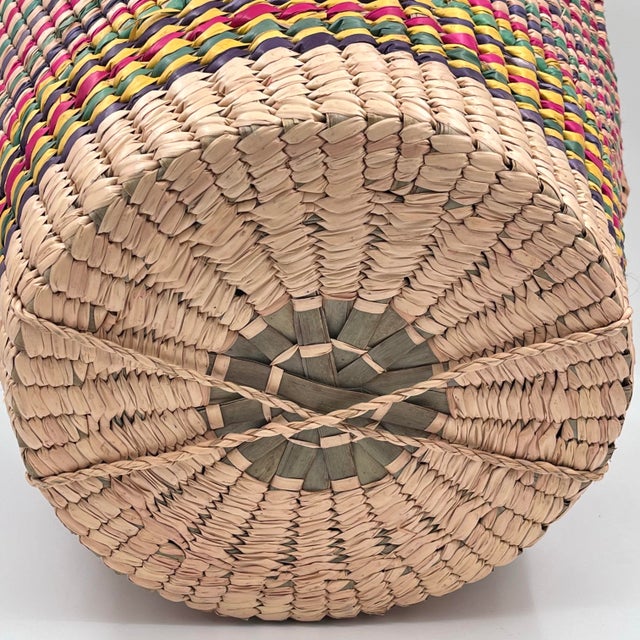Tan Vintage Rainbow Seagrass Woven Basket: Extra Large Storage, Snake Charmer Basket For Sale - Image 8 of 12