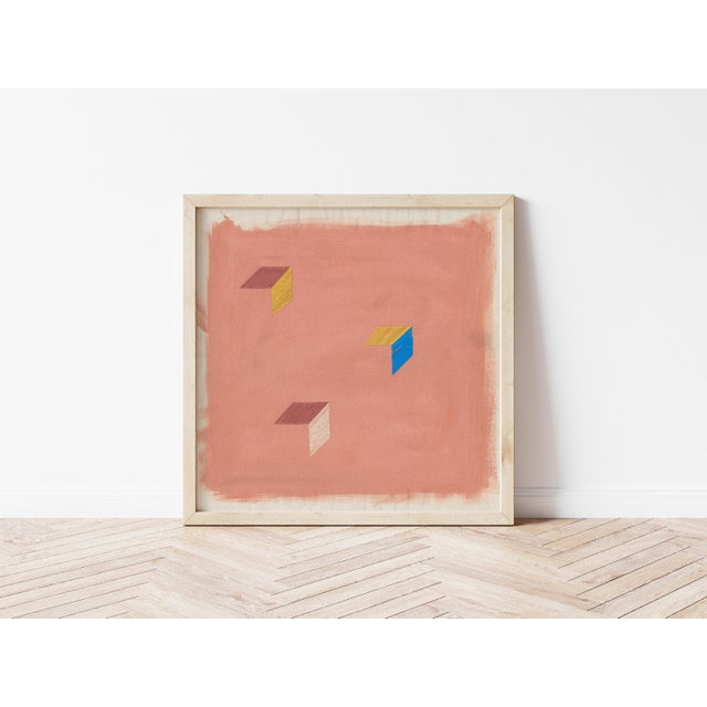 Abstract Rose Blush Pink Abstract Geometric 'Birds Wing' Art Print, 30 X 30 Print in Wood Frame For Sale - Image 3 of 4