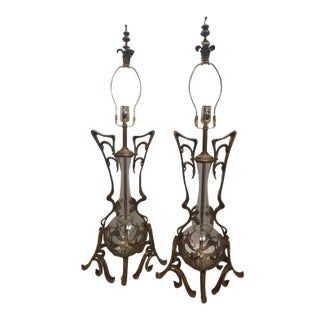 Pair of Vintage Art Nouveau Lamps For Sale