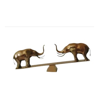 Dolbi Cashier Large Brass Elephants on Seesaw Sculpture ~ Circa 1980s For Sale
