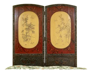 19th Century Japanese Lacquered Two Panel Carved Screen