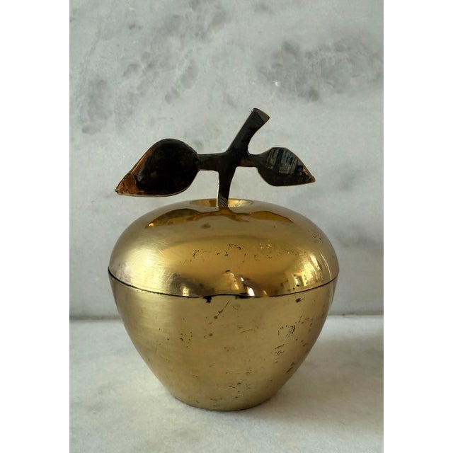 Mid-Century Modern Vintage Mid Century Brass Apple Lidded Trinket Dish For Sale - Image 3 of 8