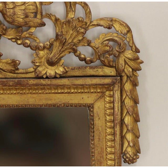 French Antique 18th Century French Louis XVI Carved Giltwood Mirror With Birds, Wheat Sheaves & Floral Crest For Sale - Image 3 of 10